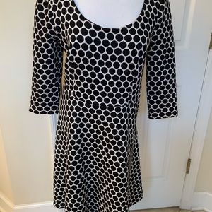BODEN Polka Dot Flared Dress black & white 1/2 sleeve. A-line Fit & Flare